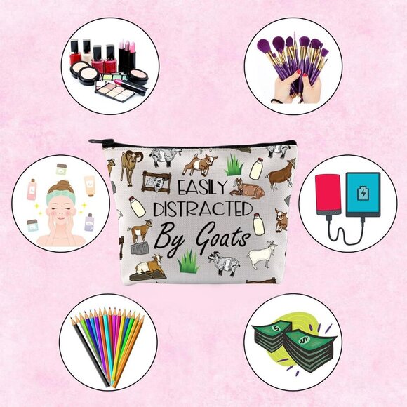 Funny Goat Gift Easily Distracted By Goats Zipper Pouch Bag Goat Inspirational G - Picture 5 of 6